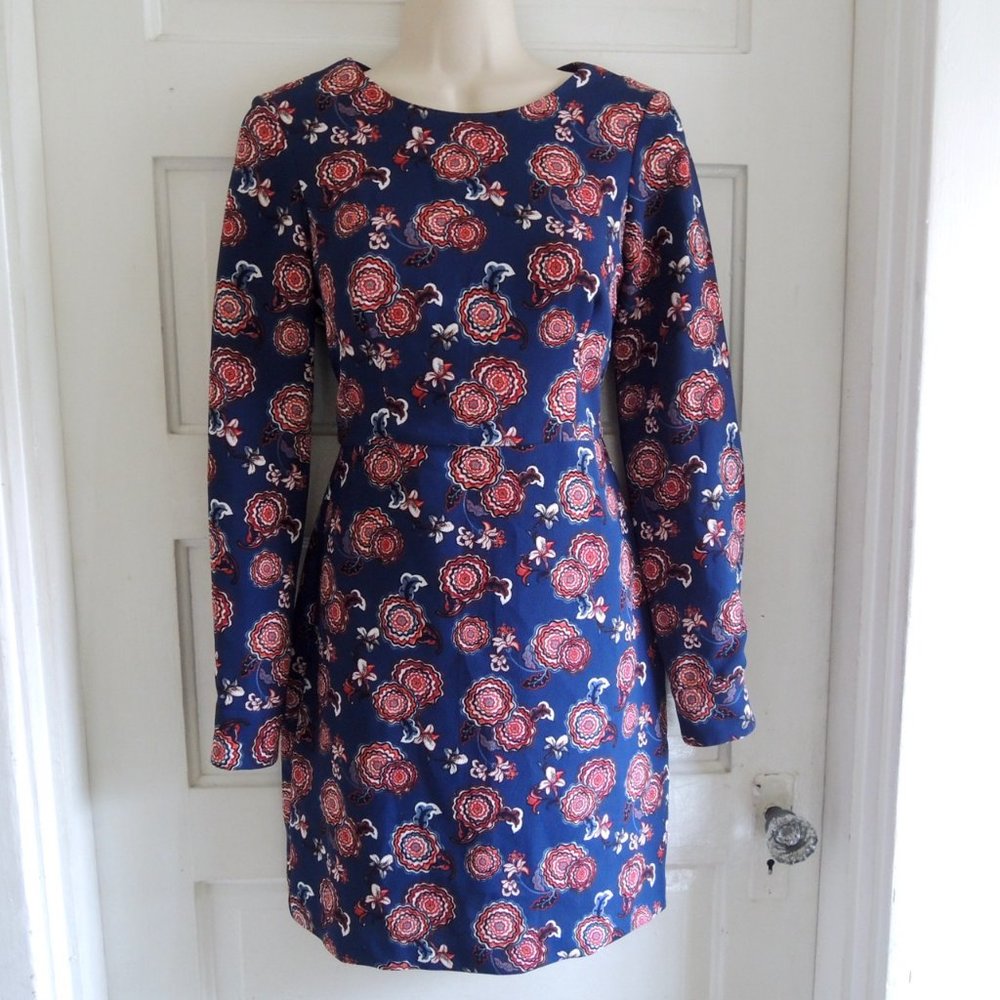 Zara Trafaluc Blue & Red Floral Cut Out Back Mini Dress S